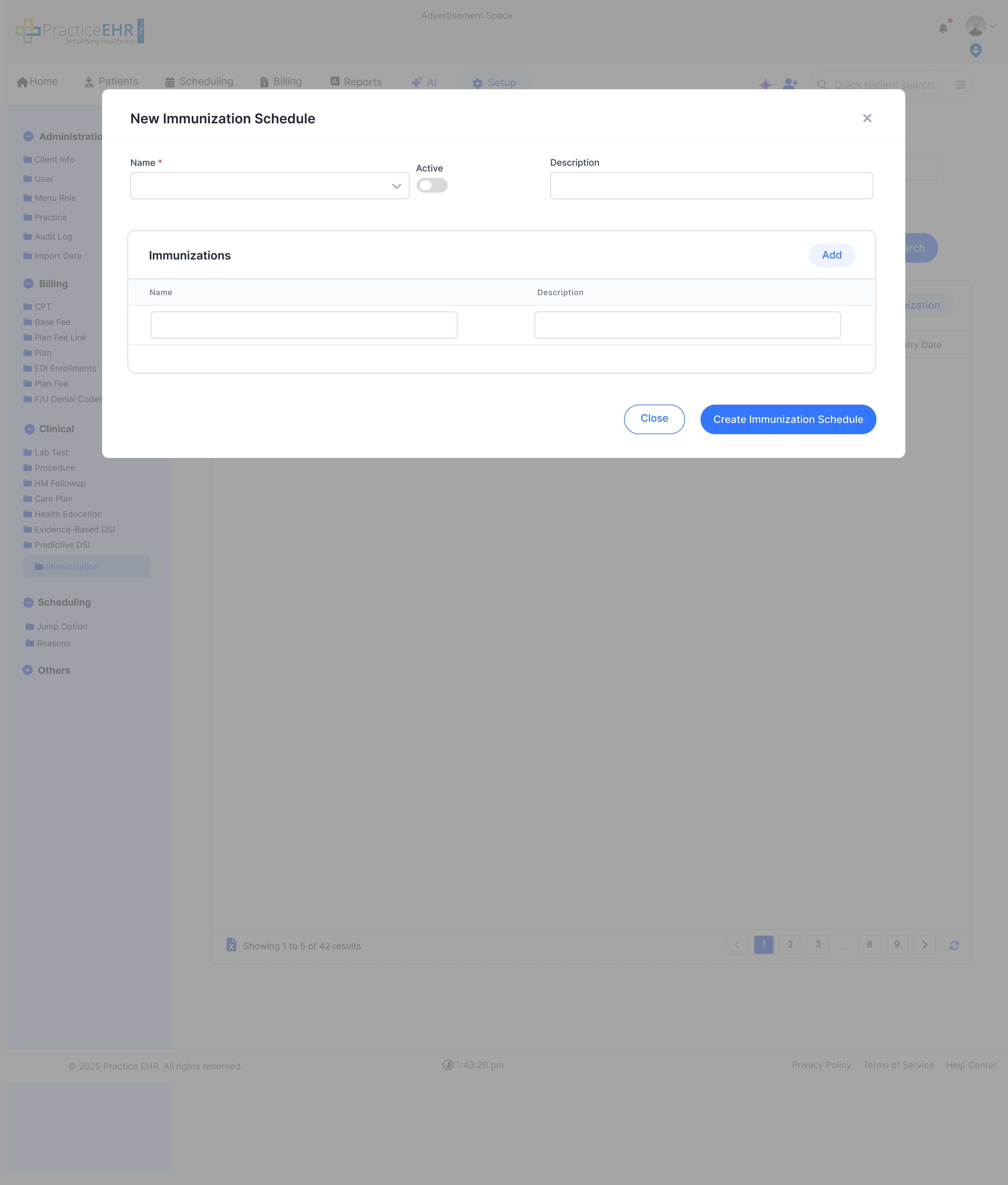 Create immunization schedule screen